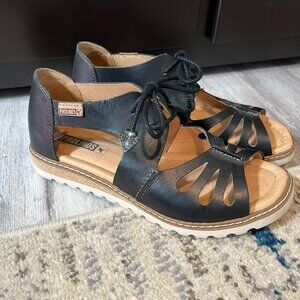 Pikolinos Acludia Black Leather Lace Up Sandals, EU 36 / US 6